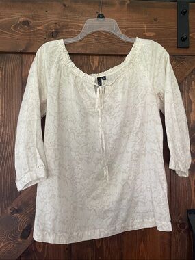 Essentials Cream Floral Tie-Neck Peasant Tunic